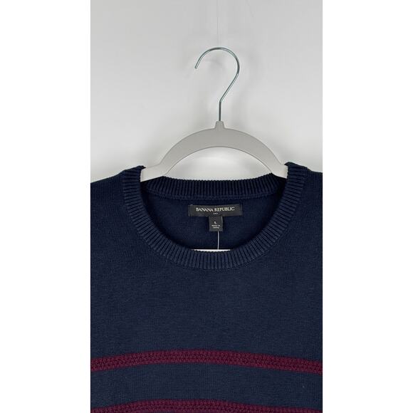 Banana Republic Striped Knit Crew Neck Sweater Pullover Mens Size Large Blue New - Picture 2 of 6
